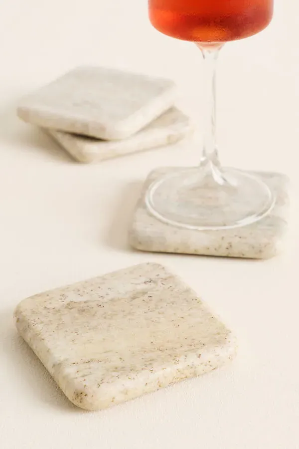 Waterfall Marble Coasters Set of 4 - Beige, Marble by Anthropologie, image 2