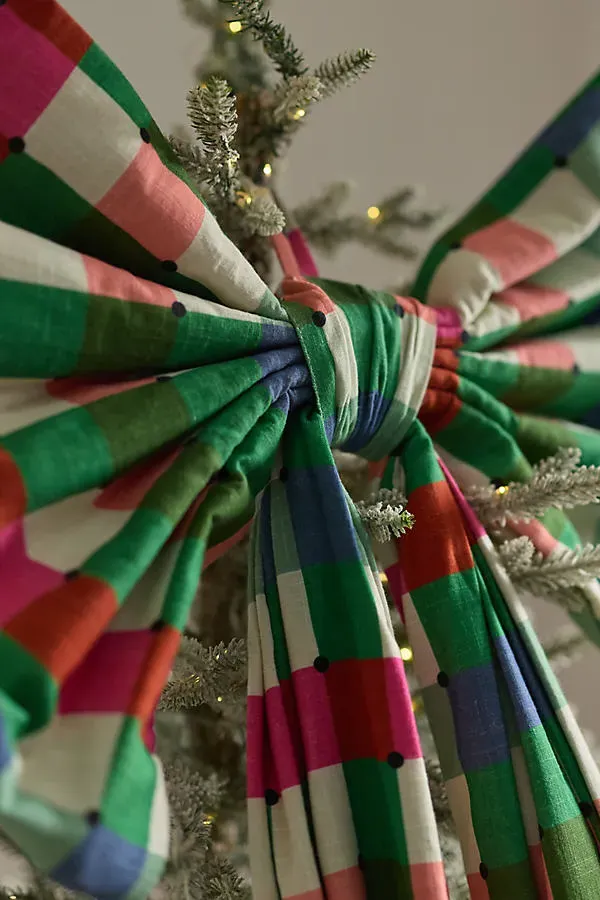 Willow Plaid Bow Tree Topper - Green, Cotton by Anthropologie, alternate view
