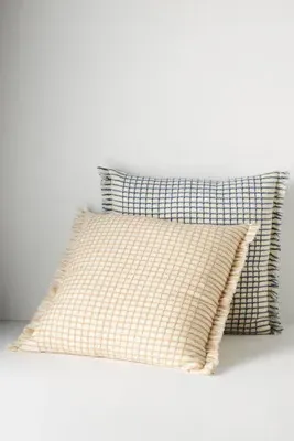 Windowpane Cushion with Frilled Edges - White, Wool Blend alternate view