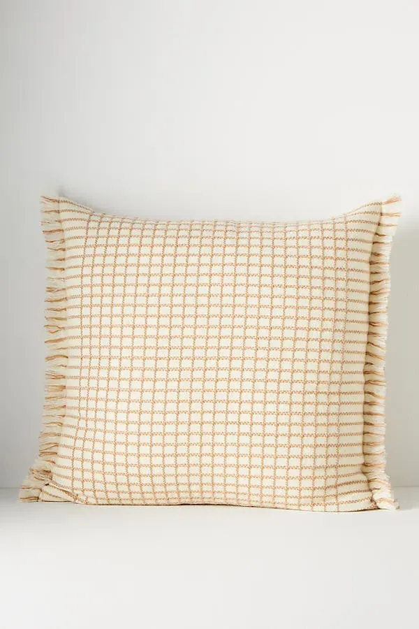 Windowpane Cushion with Frilled Edges - White, Wool Blend product