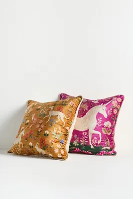Winter Millefluers Printed Cushion - Yellow, Cotton alternate view