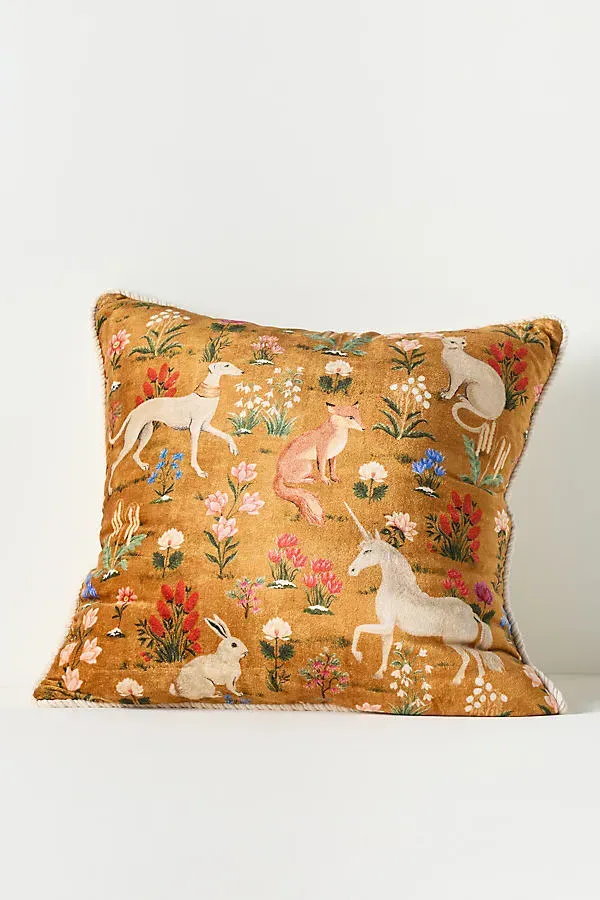 Winter Millefluers Printed Cushion - Yellow, Cotton product