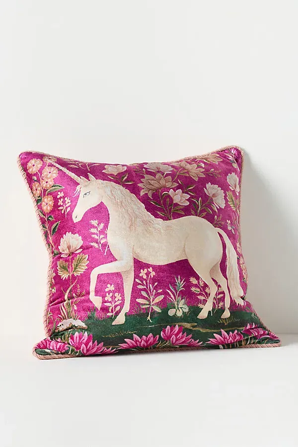 Winter Millefluers Printed Velvet Pillow - Purple, Cotton by Anthropologie