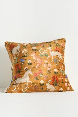 Winter Millefluers Printed Velvet Pillow - Yellow, Cotton by Anthropologie, alternate view