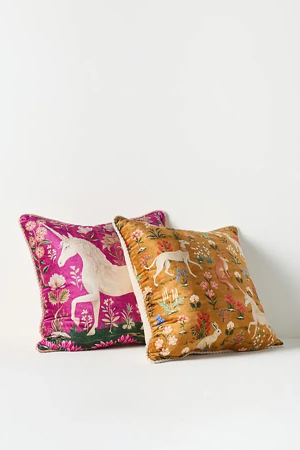 Winter Millefluers Printed Velvet Pillow - Yellow, Cotton by Anthropologie