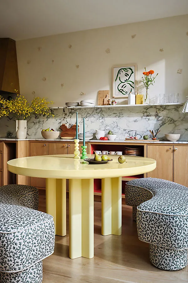Winton Round Dining Table - Yellow, Lacquered by Anthropologie