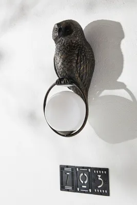Woodland Owl Globe Outdoor Sconce Wall Light - Gold by Anthropologie, alternate view