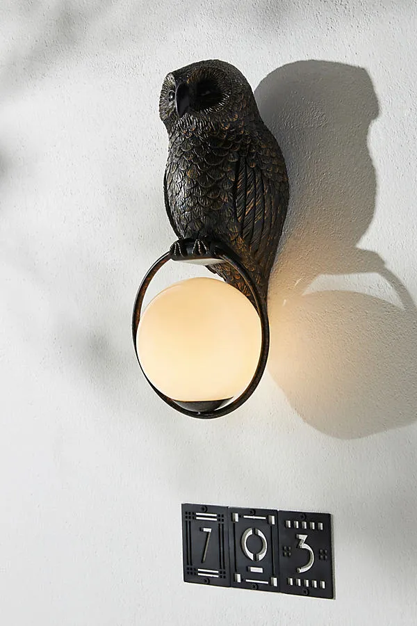 Woodland Owl Globe Outdoor Sconce Wall Light - Gold by Anthropologie