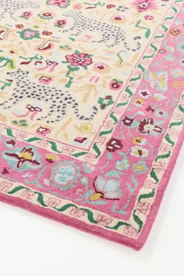 Wool-Blend Tufted Leopards Rug - Pink, Wool product