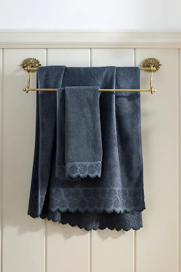 Woven Floral Cutwork Towel Collection - Blue, Cotton by Anthropologie