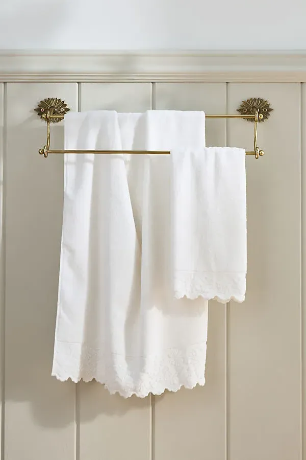 Woven Floral Cutwork Towel Collection - Ivory, Cotton by Anthropologie