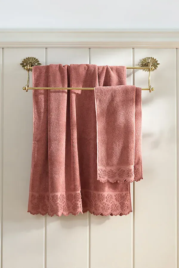 Woven Floral Cutwork Towel Collection - Pink, Cotton by Anthropologie