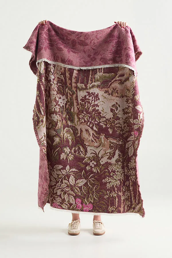 Woven Jacquard Patterned Throw Blanket - Purple, Cotton/Acrylic by Anthropologie