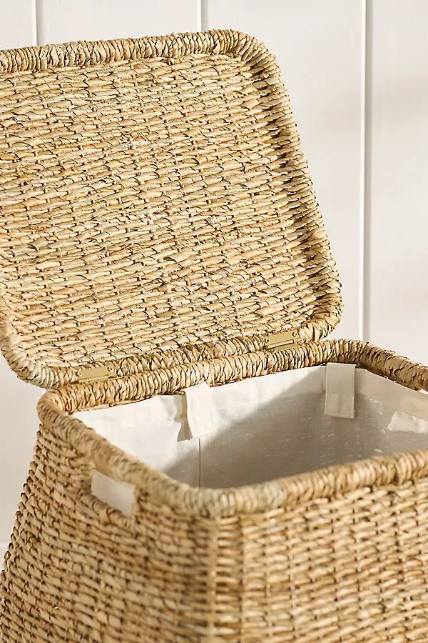 Woven Lidded Hamper with Handles - Beige, Seagrass product