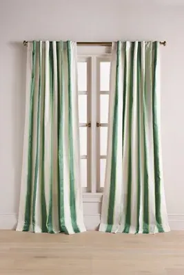 Woven Rugby Stripe Curtain - Green, Polyester/Cotton product