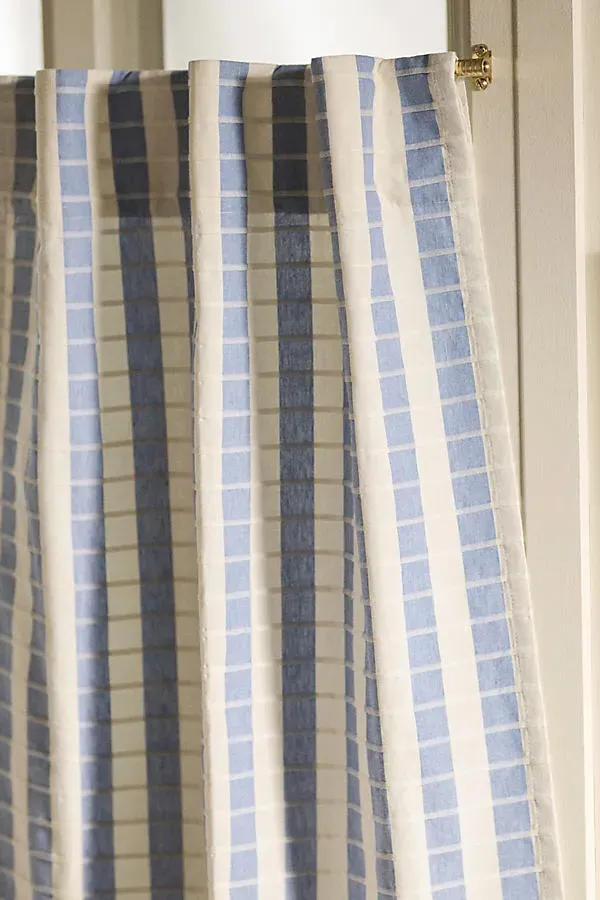 Woven Stripe Café Curtains Set of 2 - Blue, Cotton product