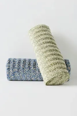 Woven Striped Jacquard Bolster Cushion - Blue, Polyester/Rayon alternate view