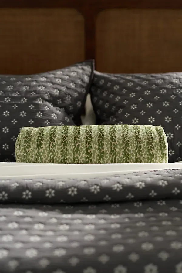 Woven Striped Jacquard Bolster - Green, Polyester/Rayon by Anthropologie