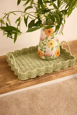 Woven Wavy Small Rectangular Tray - Green, Paper Rope product