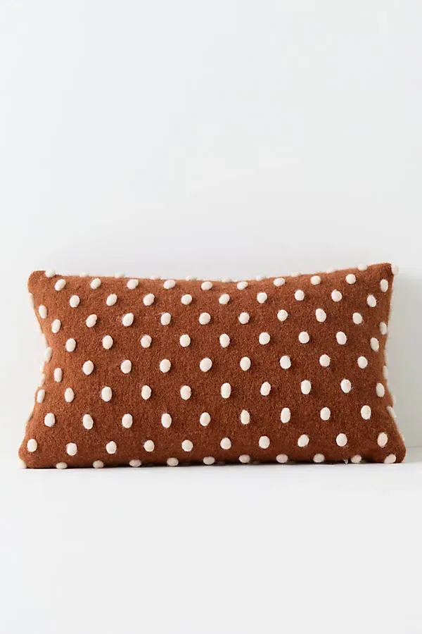 Woven Wool Dotted Throw Pillow 12x20 - Brown, Wool Blend by Anthropologie