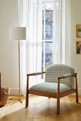 Wrapped Rattan Brass Floor Lamp - Beige, Cotton product