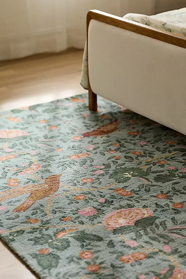 Wren 5x8 Tufted Floral Bird Print Rug - Grey, Cotton/Nylon by Anthropologie