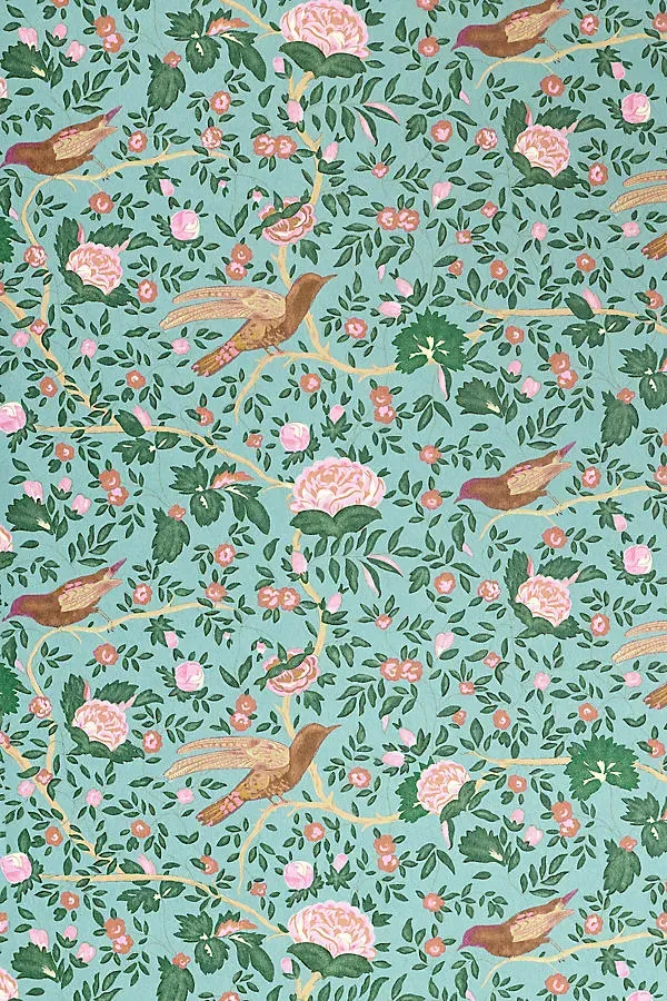 Wren Bird Print Wallpaper - Blue, Non-Woven product