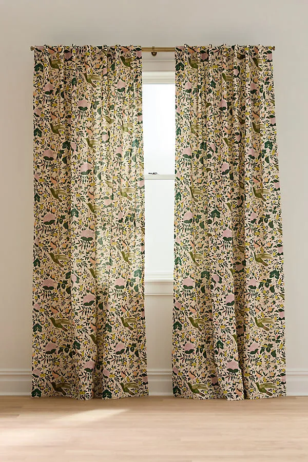 Wren Printed Bird Curtain - Cotton product