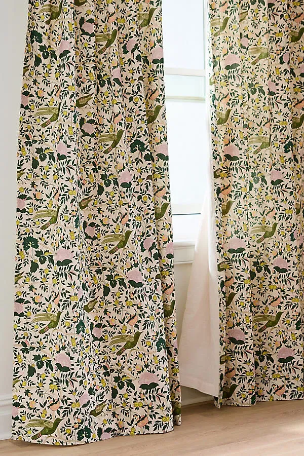 Wren Printed Woven Bird Curtain - Cotton by Anthropologie
