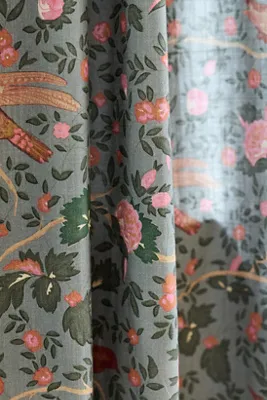 Wren Printed Woven Bird Curtain - Grey, Cotton by Anthropologie, image 2