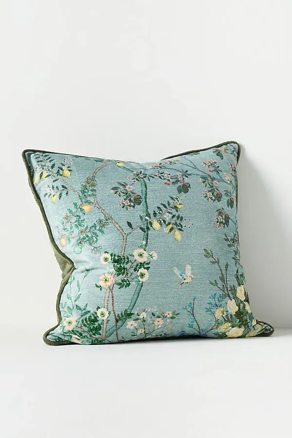 Wynnie Square Pillow - Blue, Cotton Velvet by Anthropologie