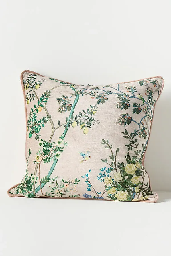 Wynnie Square Pillow - Pink, Cotton Velvet by Anthropologie