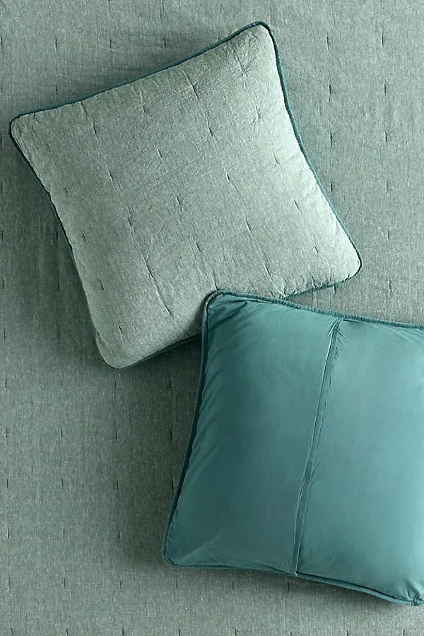 Yarn Dyed Quilted Euro Sham - Green, Linen/Cotton by Anthropologie