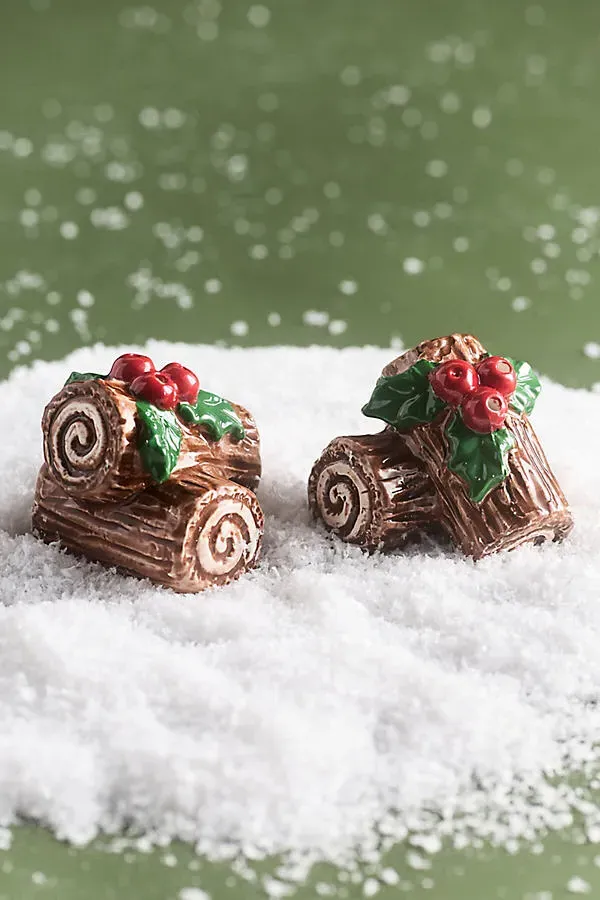 Yule Log Holiday Salt & Pepper Shakers - Brown, Dolomite by Anthropologie