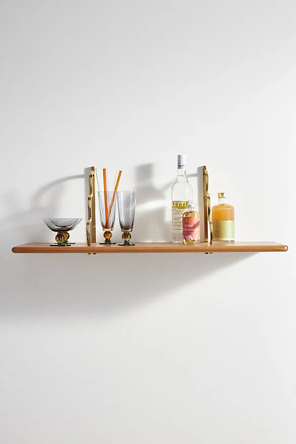 Yuna Scallop Wall Shelf - Brown, Oak Wood product