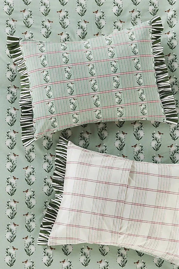 Zelda Floral Stripe Ruffle Pillowcases, Set of 2 - Cotton product