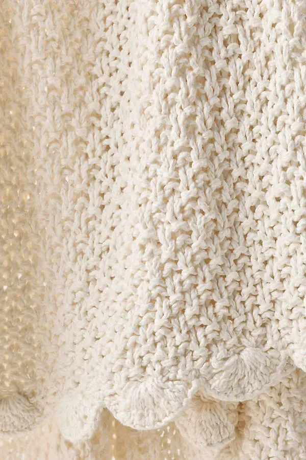 Zora Scallop Edge Knit Throw Blanket - White, Cotton product