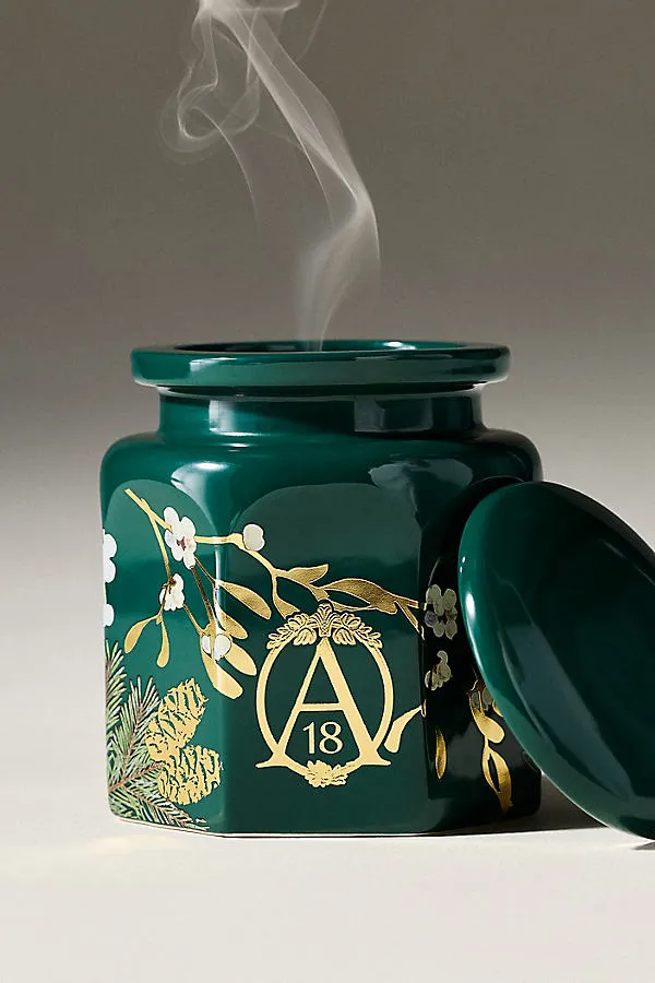 Apothecary 18 Mistletoe & Moss Lidded Ceramic Candle - Green by Anthropologie
