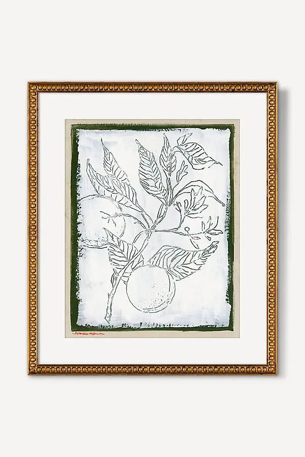 Carved Botanical Orange Blossom on Green I Wall Art - Beige product