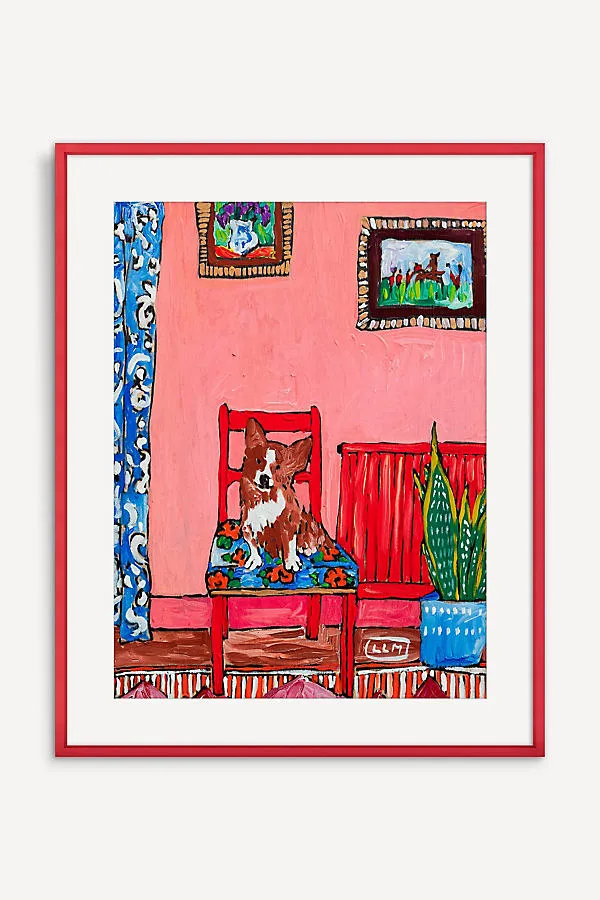 Lara Lee Meintjes Corgi Dog on Red Chair Wall Art product