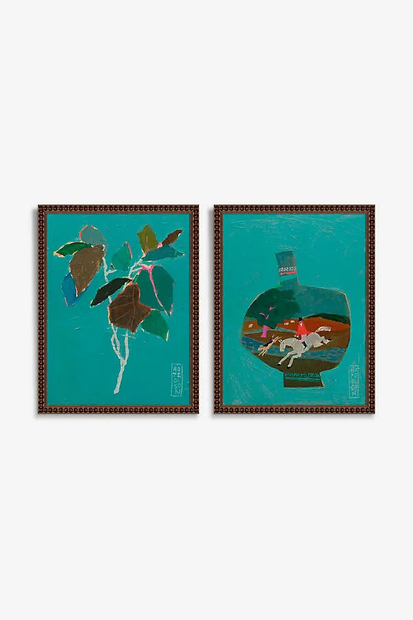 Pasture and Lemon Leaf Diptych Wall Art - Blue product
