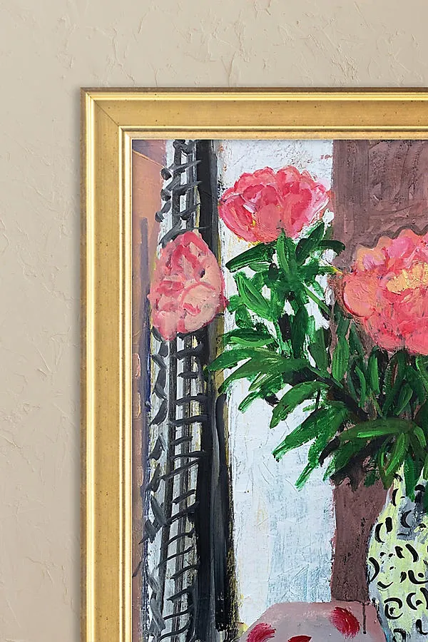 Peonies with Gingham Curtain by Naomi Munuo Framed Wall Art product