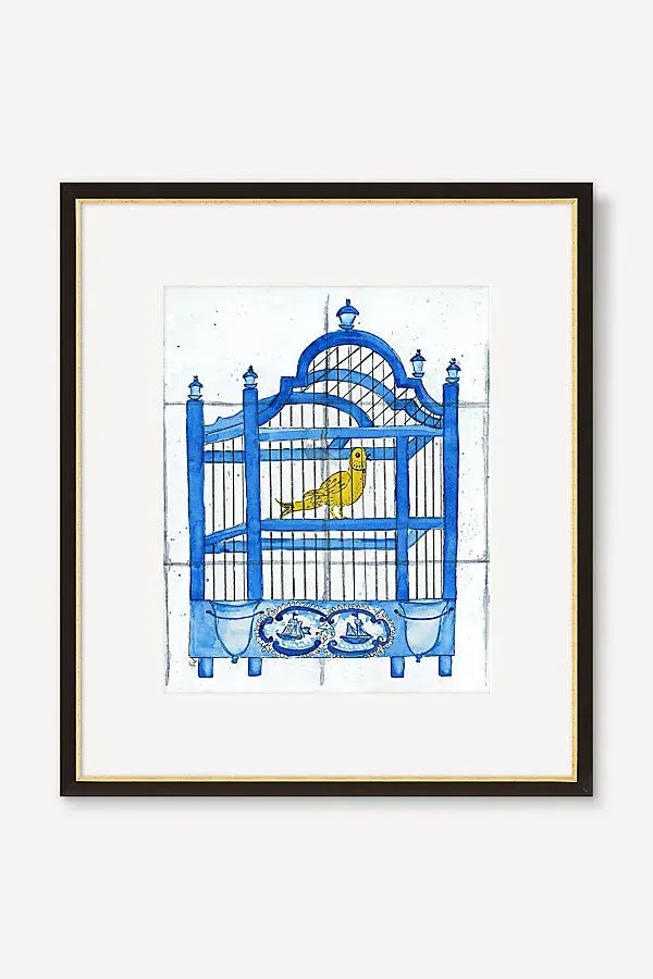 Sailors Birdcage with Yellow Bird Wall Art - Blue, Acrylic product