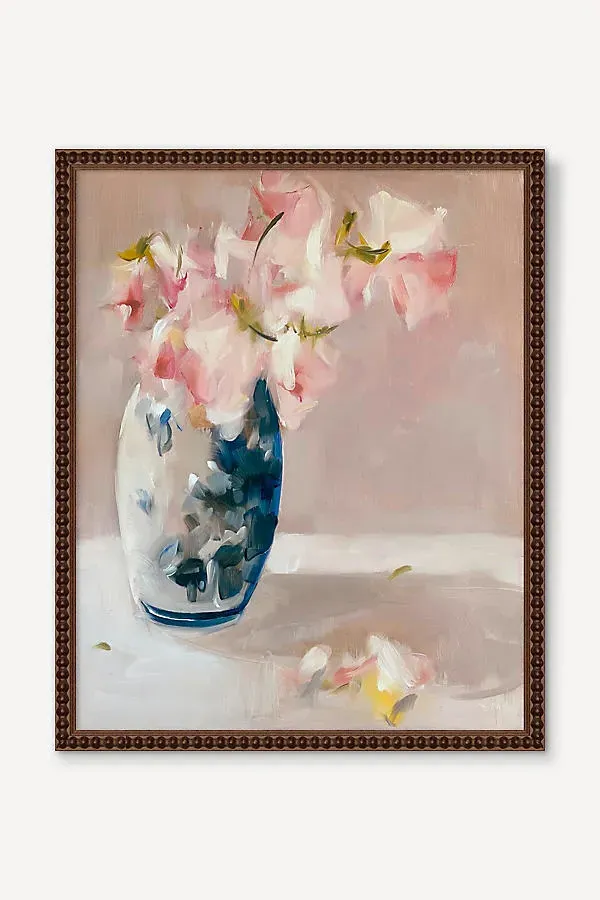 Sweet Peas in Delft Vase Wall Art - Pink by Anthropologie