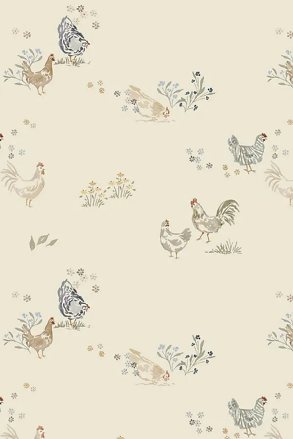 Spring Chickens Animals Floral Wallpaper - Ivory by Anthropologie, image 2