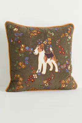 Anthropologie Embroidered Corduroy Tartan Dog Pillow - Green, Cotton, alternate view