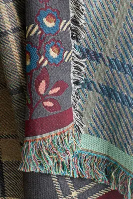 Anthropologie Woven Throw Blanket - Beige, Cotton, alternate view
