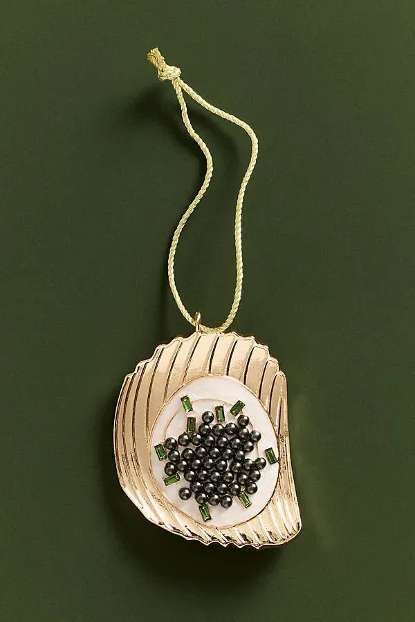 Jeweled Food Christmas Tree Ornament - Gold, Polyester by Anthropologie