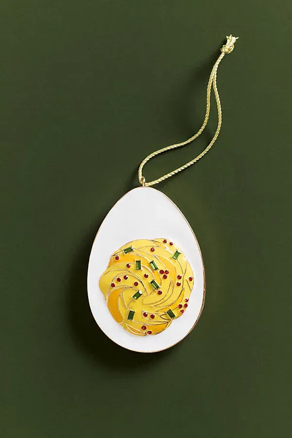 Jeweled Food Christmas Tree Ornament - Yellow, Polyester by Anthropologie