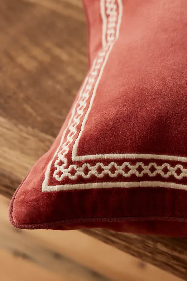 Shisho Velvet Cushion with Embroidered Border - Red, Cotton product